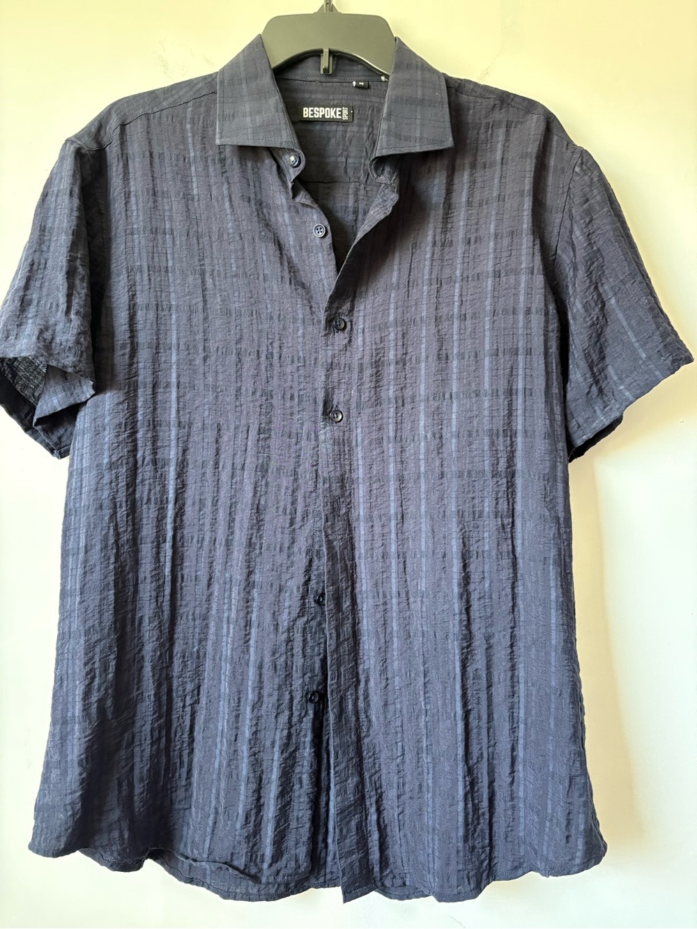 Bespoke Short-Sleeve Textured Button-Down Shirt - Dark Blue